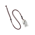 White marbled stone fish pendant necklace with a dark brown woven cord and beads - Labradorite