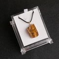Tigerauge-Stein Rechteck-Anhänger-Halskette mit schwarzer Wachskordel in Displaybox - Tigerauge