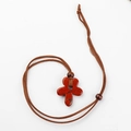 Collier avec pendentif fleur en pierre naturelle rouge et cordon marron foncé - Jaspe Rouge
