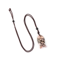 Pink and black natural stone fish pendant on a brown braided adjustable necklace cord - Rhodonite