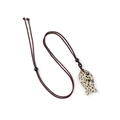 Dalmatian jasper fish pendant necklace with brown cord and black decorative beads - Dalmatian Jasper