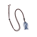 Fish-shaped natural blue sodalite stone pendant with adjustable braided brown cord - Blue Spot Stone