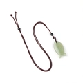 Fish-shaped natural green stone pendant necklace with brown adjustable braided cord - Green Aventurine
