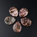 Set of 5 drop-shaped rhodonite worry stones with pink base and black mesh texture - Rhodochrosite