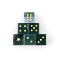 Set of 6 moss agate gemstone dice with deep green mineral texture and gold dots - India Agate