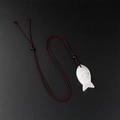 Fish-shaped natural white agate stone pendant with deep red brown braided cord - White Crystal