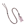 Natural purple stone fish pendant necklace with dark brown braided cord and black beads - Lilac Stone