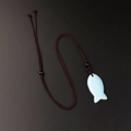 Minimalist light blue fish stone pendant with dark brown woven cord and black beads - Opal