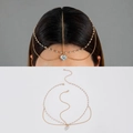 Detailed view of bohemian gold head chain with crystal heart pendant and adjustable clasp - White Rhinestone Style (25728-gold) / Gold Style (25728-gold)