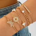 Set di cinque bracciali dorati con ciondoli a farfalla e cuore per donna su denim - Stile Stella Farfalla a 5 Pezzi(30895-bra-G)