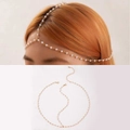 Bohemian gold chain headpiece with white pearls for women hair accessory jewelry - Pearl Metal Chain Style (24299-hea cha-G-EP) / Gold Style (24299-hea cha-G-EP)
