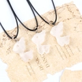 Three-piece set of hand-carved quartz fox pendants with black cord for couples - White Crystal