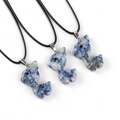 Three hand-carved blue stone reindeer necklaces with black cords and silver-tone bails - Blue Spot Stone