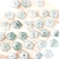 14mm flower shaped natural stone plum blossom loose beads in light green and white - Xiu Jade