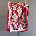 Détail de l'écharpe rouge à motif cachemire avec des finitions à franges beiges - Rouge