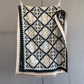 Detailed view of bohemian floral print scarf with intricate tassels and woven texture - Lattice Scroll Black (GSJ-552-Black)