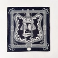 Elegant square silk scarf featuring a classic equestrian bridle pattern in black and grey - 62x62cm / Navy Blue