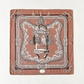 Macro detail of the equestrian silk scarf showing horse bridles and tassel patterns - 62x62cm / Rose Gold