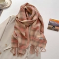 Sciarpa classica a quadri in finta cashmere rosa e beige con nappe decorative - 53*204cm / Rosa