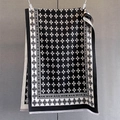 Detail of woven black and white star pattern scarf with delicate white fringe tassels - 185*65cm / Black (GSJ-609-Black)