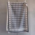 Detailed view of dark grey winter scarf with beige floral jacquard and tassel edges - 185*65cm / Grey (GSJ-609-Grey)