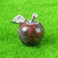 Red jasper apple gemstone ornament with silver rhinestone leaf on green lawn - Dragon Blood Stone