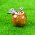 25mm brown spotted natural stone apple ornament with sparkling rhinestone leaf detail - Yellow Jasper