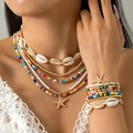 Bohemian beach jewelry set with colorful beads, starfish charms, and sea shells - Colorful