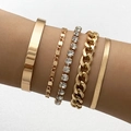 Set di cinque bracciali placcati in oro con rigido lucido e catena tennis con strass - Set di 5 Bracciali Oro (25464-G) / Oro