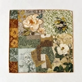 Floral silk wool scarf with vintage magnolia print and hand-rolled orange edges - 62x62cm / Brown Green