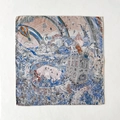 Sciarpa in seta e lana con stampa artistica fantasy, mongolfiere e architettura d'epoca - Blu