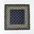 Floral print silk wool scarf in navy blue with vintage orange botanical pattern borders - Navy Blue / 62x62cm