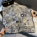 Elegant geometric square print silk satin square scarf in gray and black tones - Black & White