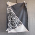 Detailed view of the knit cashmere-like scarf texture with modern geometric leopard patterns - Gray (GSJ-604-Gray)