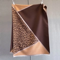 Close-up of geometric leopard print shawl with fringe details and warm knit texture - Dark Brown (GSJ-604-Dark Brown)