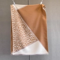 Close-up of leopard print and geometric color block scarf with fine short fringe edges - Brown (GSJ-604-Brown)