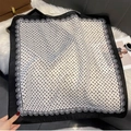 Polished silk scarf with black polka dots and lace print on white plush background - FW-165-Black