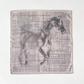 Artistic silk wool square scarf with geometric horse pattern and polka dots print - 62*62cm / Grey Polka Dot Horse (ZY-85)
