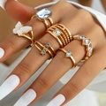 Böhmisches Gold-Ring-Set mit Herz- und Schmetterlings-Designs mit Zirkonia-Steinen - Schmetterling Zirkon 6-teiliges Set (23646-gold)