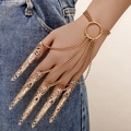 Fashionable hollow butterfly finger chain bracelet with tassel rings and nail covers - Gold