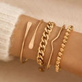 Vierteiliges goldenes Armband-Set mit dicker Gliederkette und minimalistischen Armreifen - Goldener Stil Set(25771-gold)