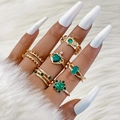 6er-Set vergoldete Ringe mit grünen Edelsteinen und Herz-Kronen-Designs für Damen - Gold Smaragdgrün 6-teiliges Set (24122-green)