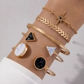 Bohemian gold stackable bracelet set with marble stones and star charms on wrist - Geometric Star Six-Piece Set (23441-gold)