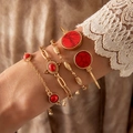 Bohemian gold chain bracelet set with vintage turquoise and turtle charm for women - Red Bohemian Style Set (25506-red)