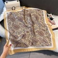 Detail of vintage paisley print silk scarf in yellow and brown with luxury draping - 70x70cm / Khaki Yellow (W-441)