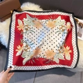 Detail of floral and polka dot silk scarf styled with handbag and sunglasses - 70cmx70cm / Red (W-410)