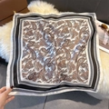 Detail of elegant paisley silk scarf with striped borders on a soft fur backdrop - 70cmx70cm / Black White (W-419)