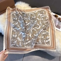 Detail of elegant paisley silk scarf on plush background with fashion accessories - 70cmx70cm / Caramel (W-421)