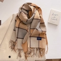 Sciarpa spessa a quadri in finto cashmere con nappe in beige e senape su cappotto - 54*206cm / Marrone Beige