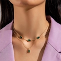 Dubbellaagse gouden ketting met smaragdgroene edelstenen in marquise- en vierkante snede - Marquise Edelsteen Tweelaagse Halsketting (24502-gold)